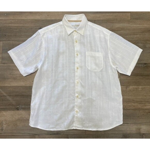 Tommy Bahama Solid White 100% Linen Mens L Short Sleeve Button Up Camp Shirt - Picture 1 of 8